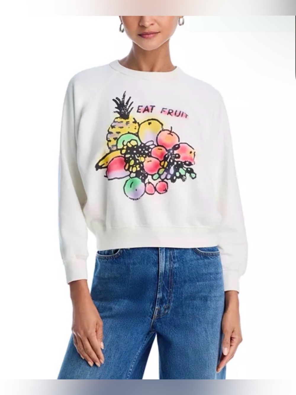 MOTHER White Cotton Sweatshirt- The Concert crew - Eat Fruit - Size XL - EUC 🍒🍍🍑